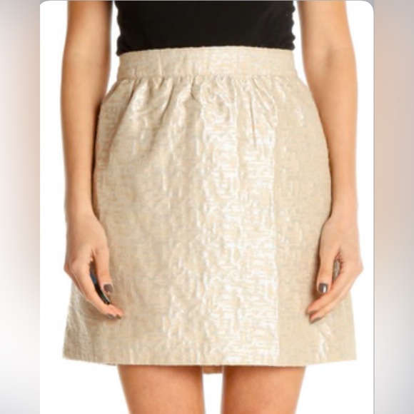 LOFT Ann Taylor Metallic Mini Skirt Women's 12 Gold Classic Preppy Holiday Party - Picture 1 of 8